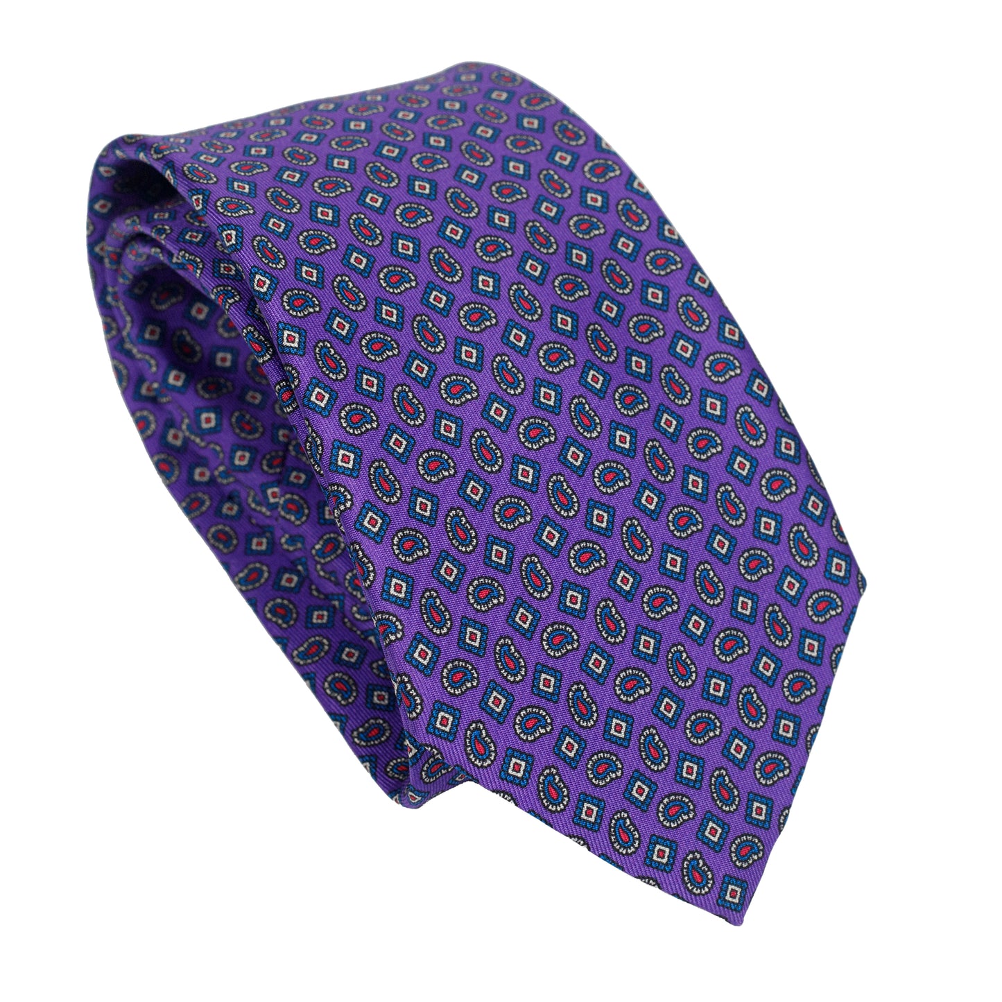 Cravatta viola in seta italiana al 100% con motivo micro geometrico