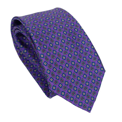 Cravatta viola in seta italiana al 100% con motivo micro geometrico