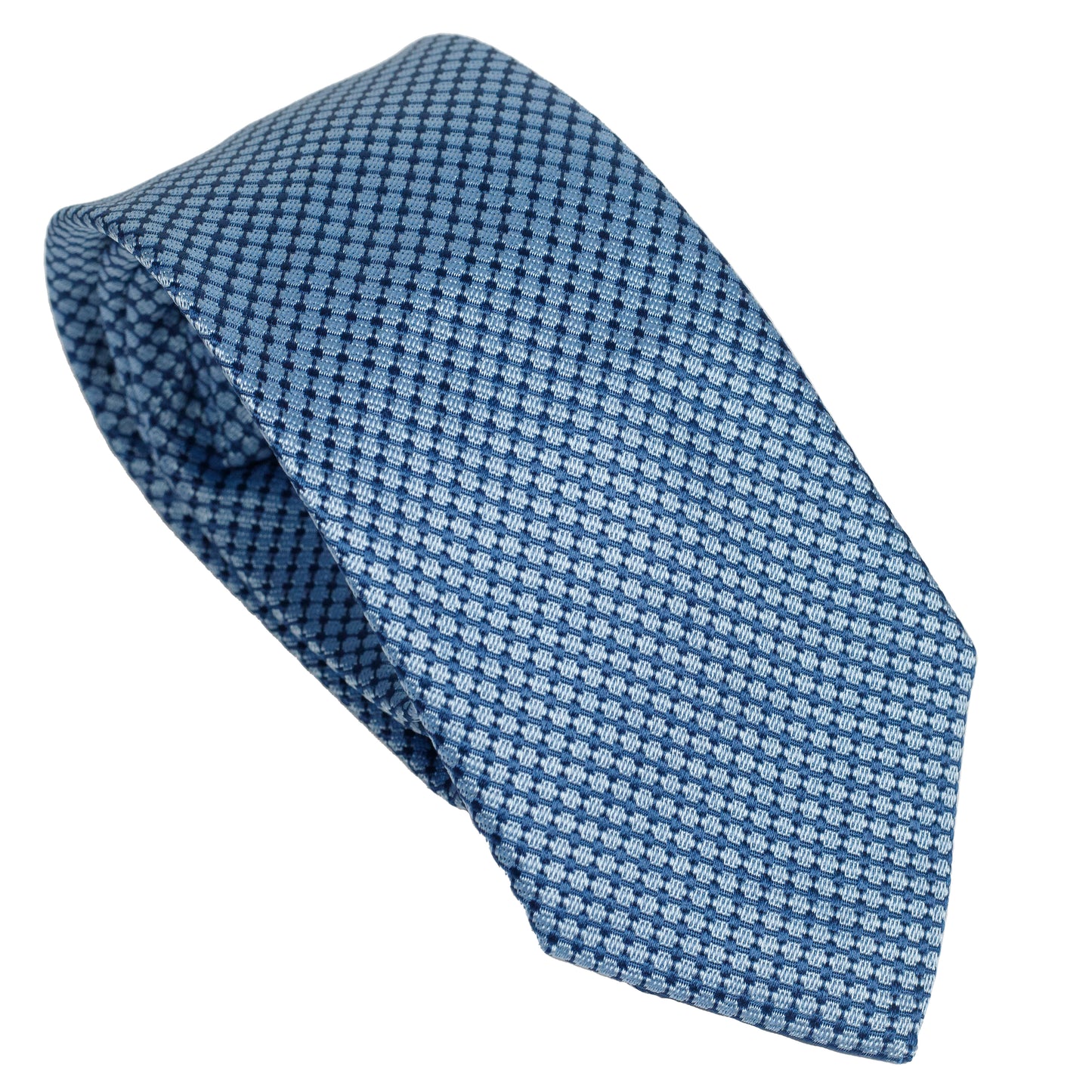 Cravatta in seta italiana 100% blu polvere con motivo micro geometrico