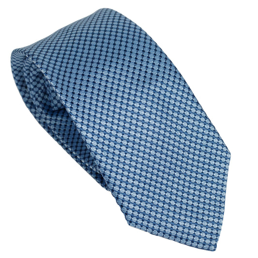 Cravatta in seta italiana 100% blu polvere con motivo micro geometrico