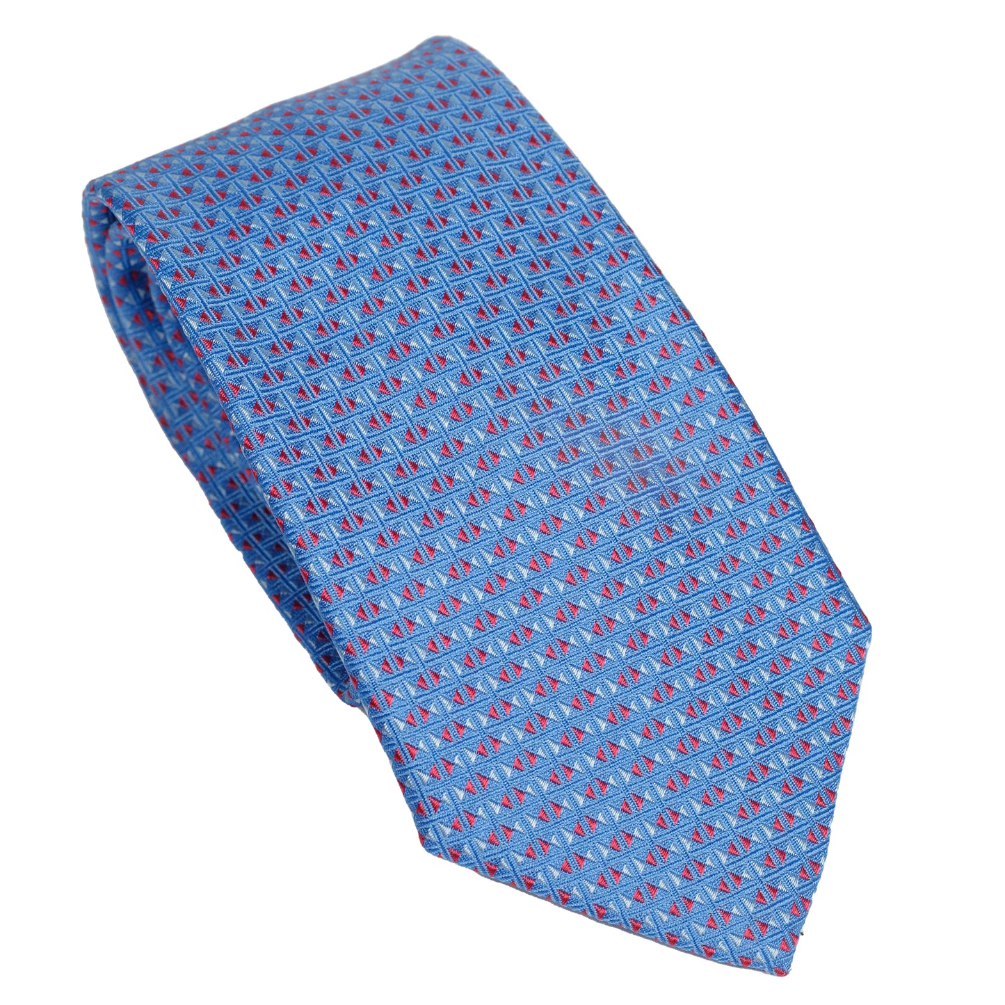 Cravatta in seta italiana al 100% azzurra con motivo a triangolo rosso