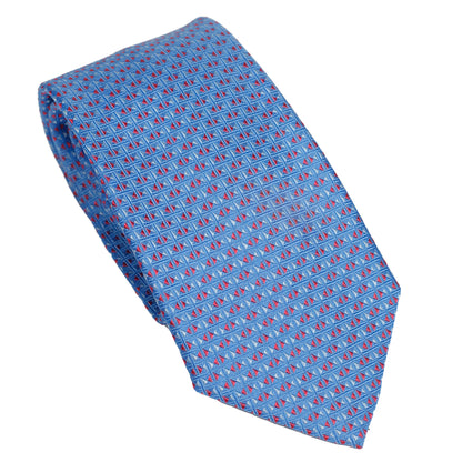 Cravatta in seta italiana al 100% azzurra con motivo a triangolo rosso