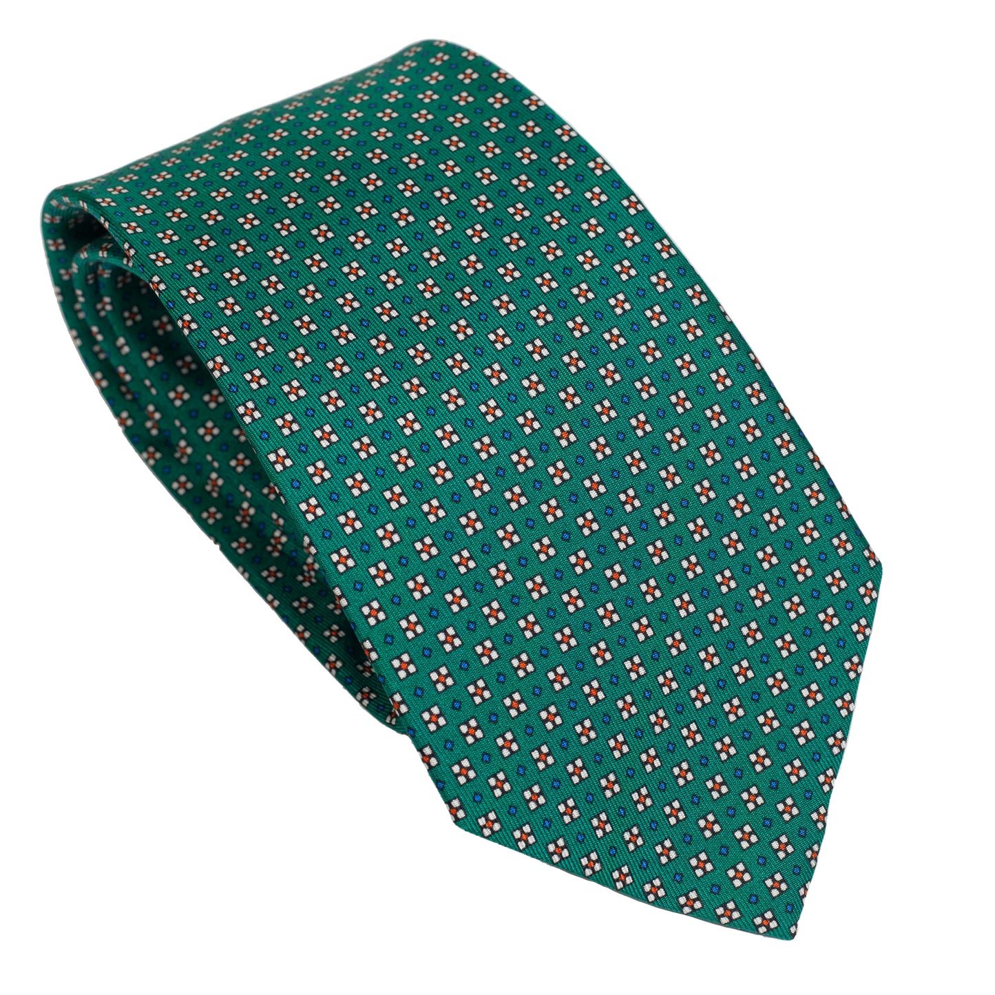 Cravatta verde in seta italiana al 100% con motivo micro intrecciato