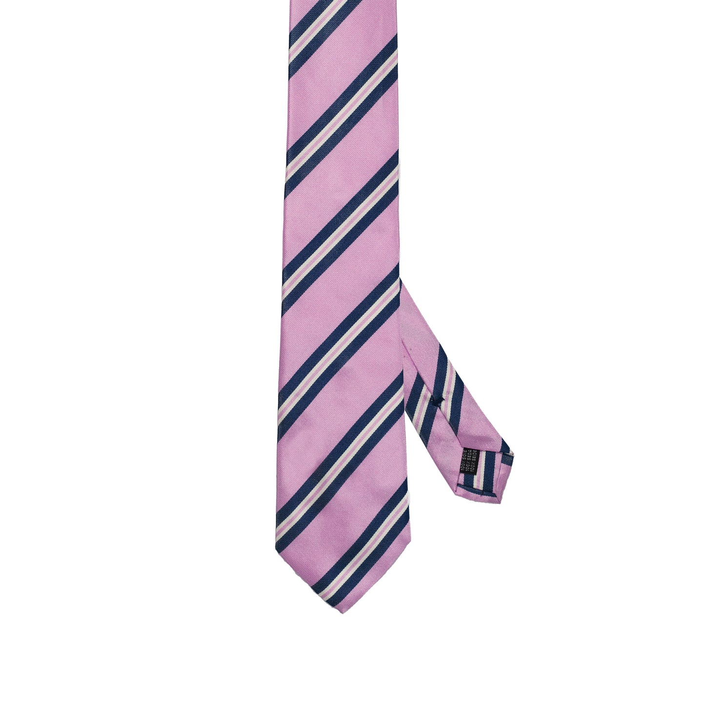 Cravatta lilla in seta italiana al 100% con righe blu reggimentali 