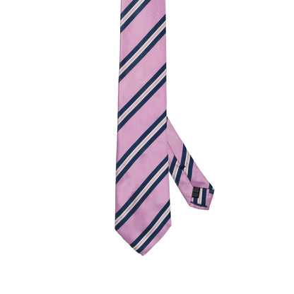 Cravatta lilla in seta italiana al 100% con righe blu reggimentali 
