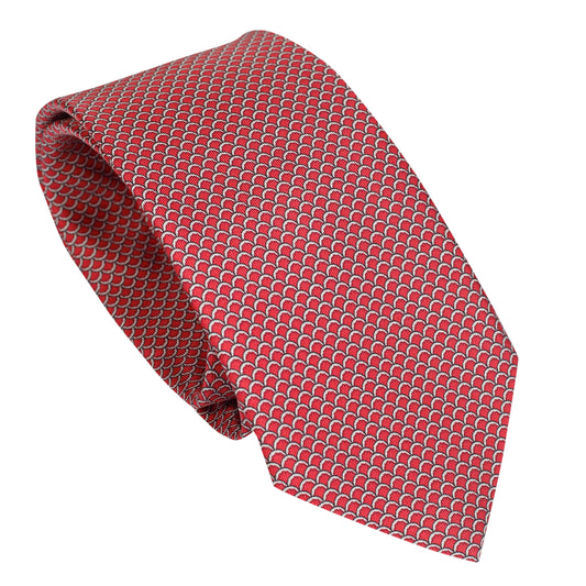 Cravatta in seta italiana al 100% color rosso acceso con motivo a micro ventaglio