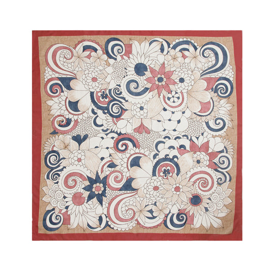 Brick Red Folk Embroidery Silk Scarf