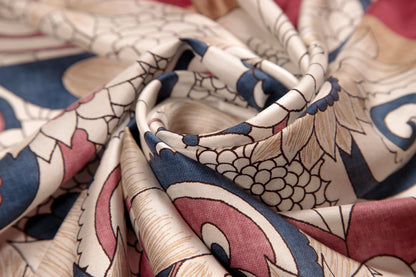 Brick Red Folk Embroidery Silk Scarf