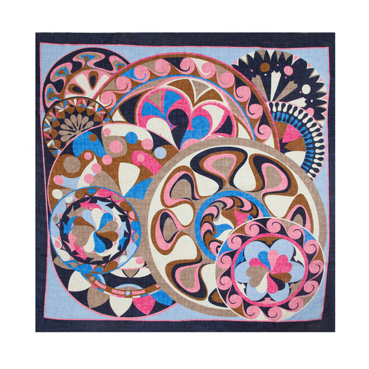 Blue and Pink Byzantium Mosaic Silk Scarf