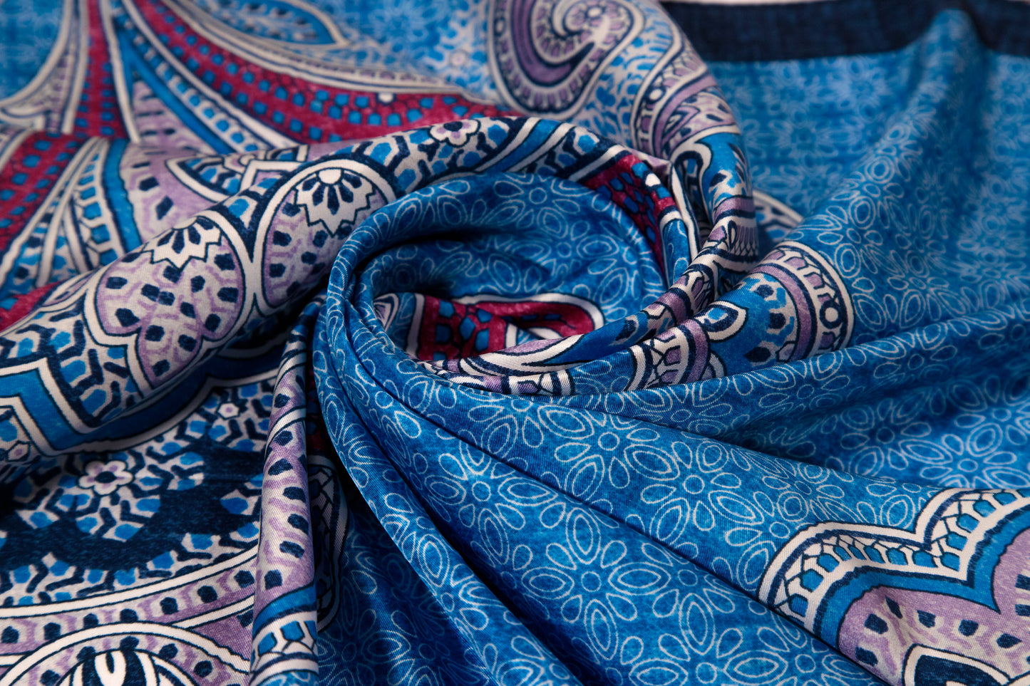 Purple and Sapphire Neo-Baroque Paisley Silk Scarf