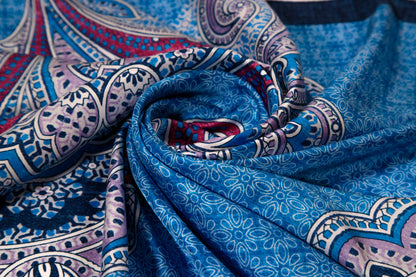 Purple and Sapphire Neo-Baroque Paisley Silk Scarf