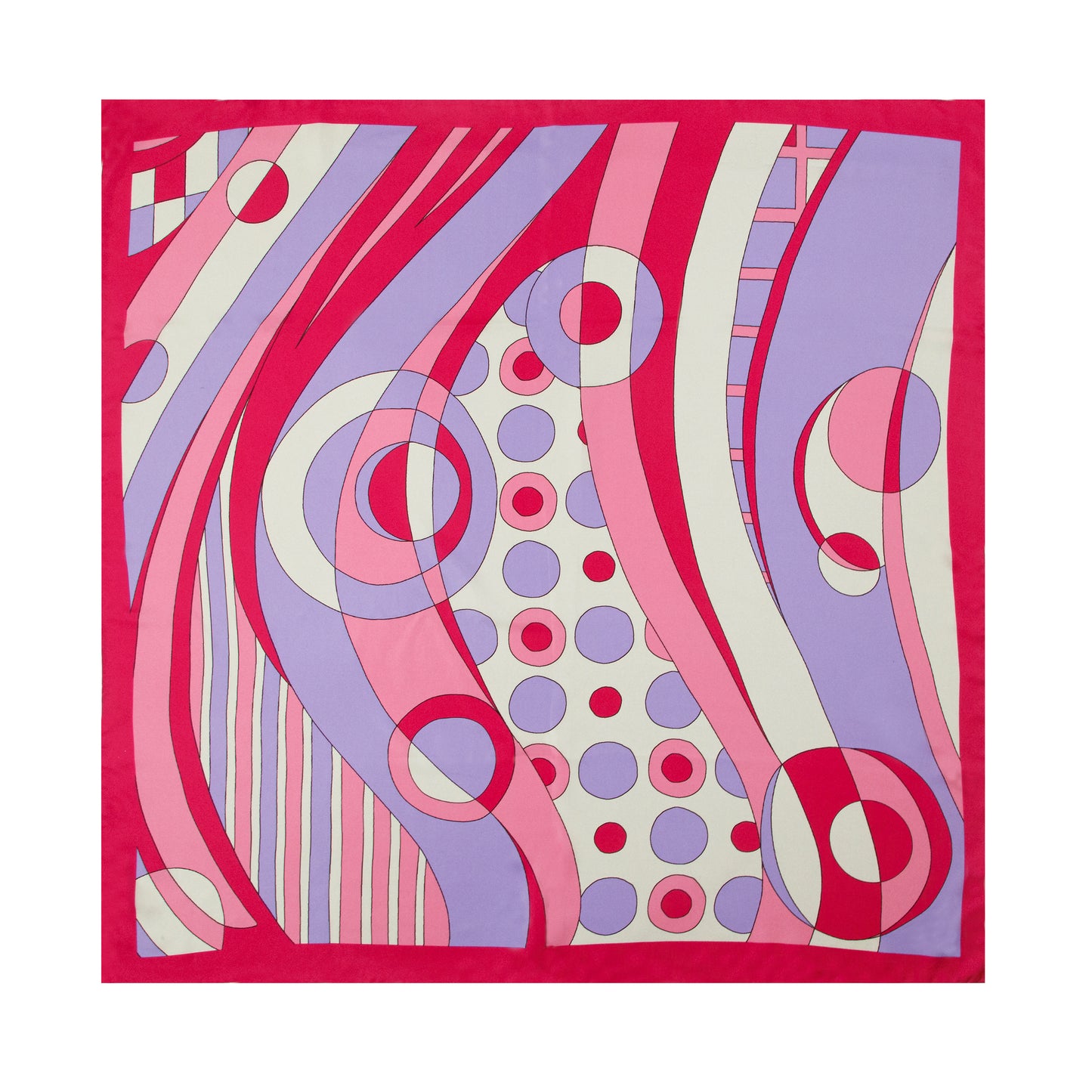 Fuschia 1960s Swirls Silk Scarf