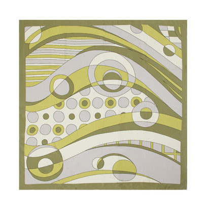Olive Green 1960s Swirls Silk Scarf
