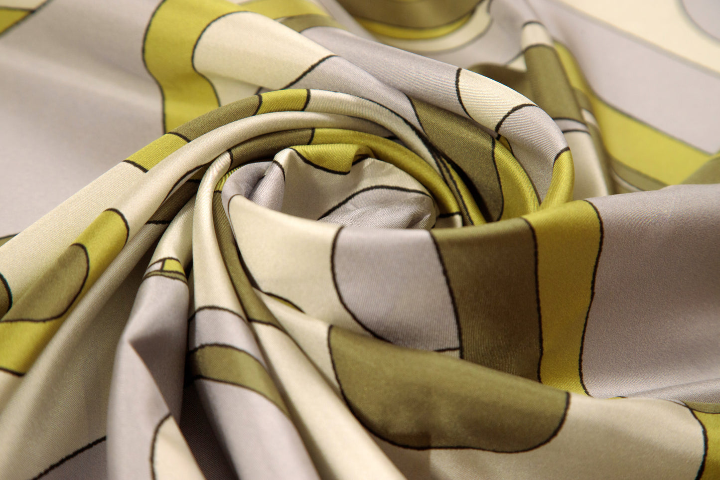 Olive Green 1960s Swirls Silk Scarf