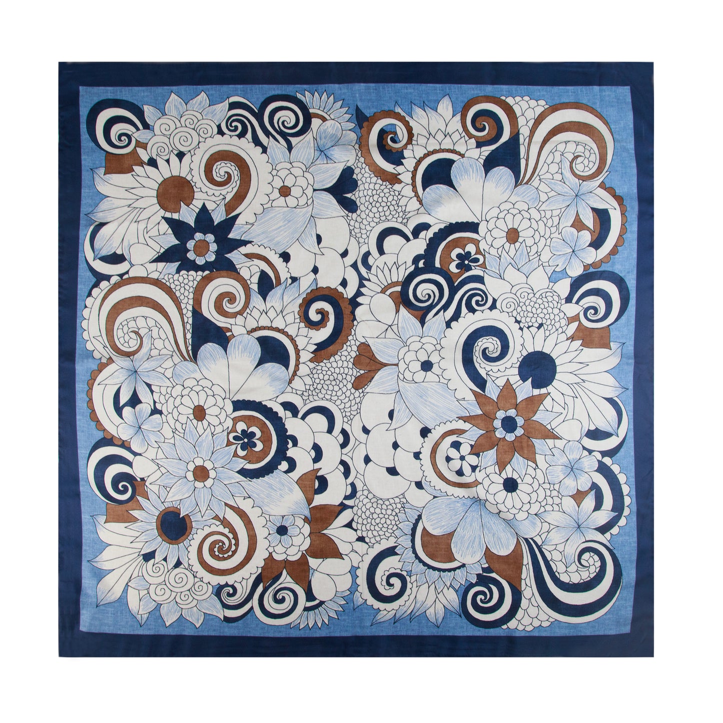 Foulard in seta con ricamo folk in denim