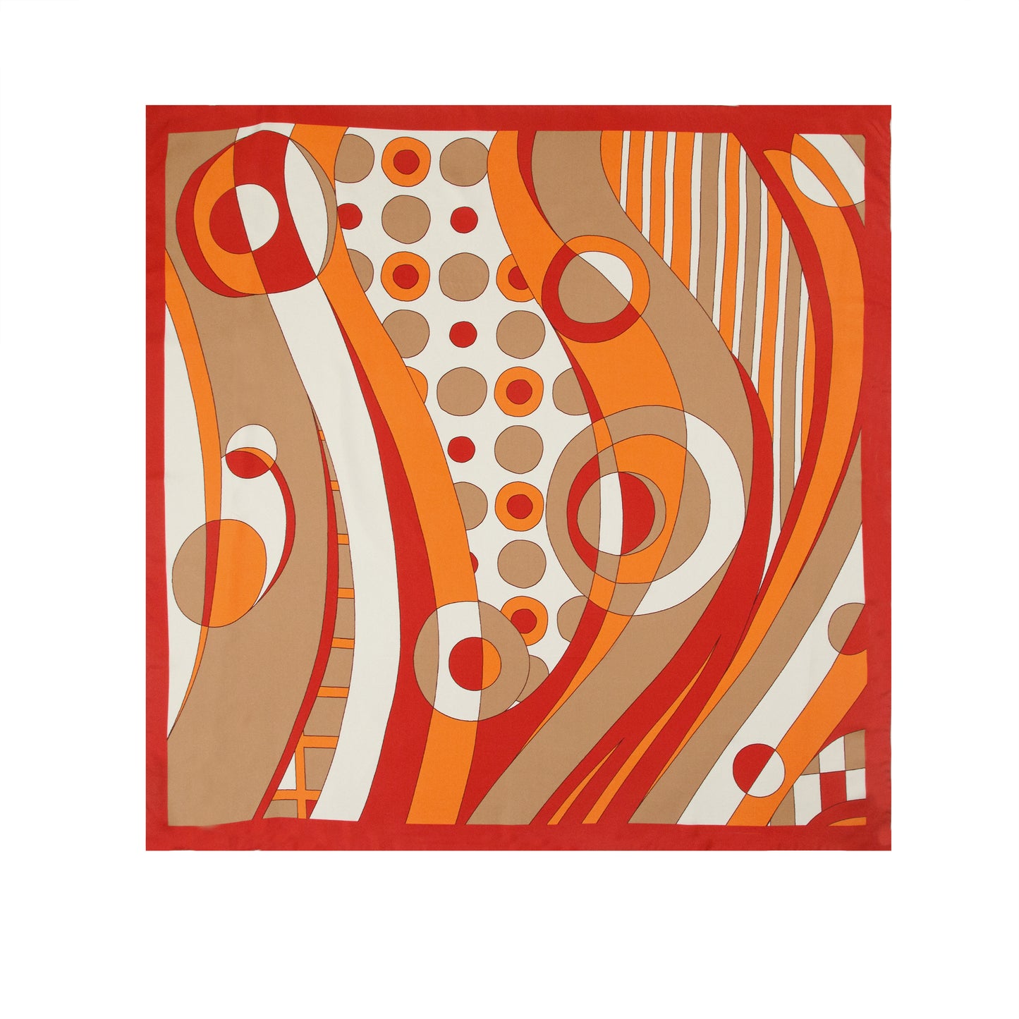 Sunset Orange 1960s Swirls Silk Scarf