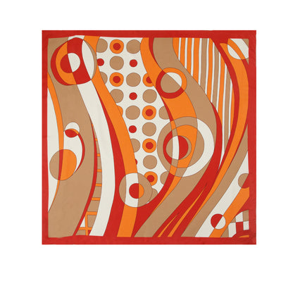 Sunset Orange 1960s Swirls Silk Scarf
