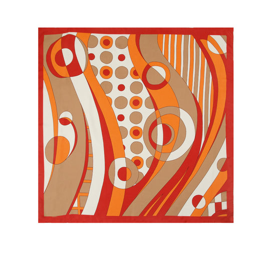 Sunset Orange 1960s Swirls Silk Scarf