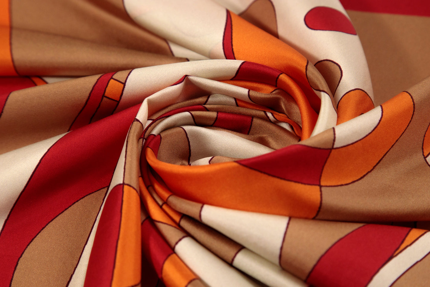 Sunset Orange 1960s Swirls Silk Scarf