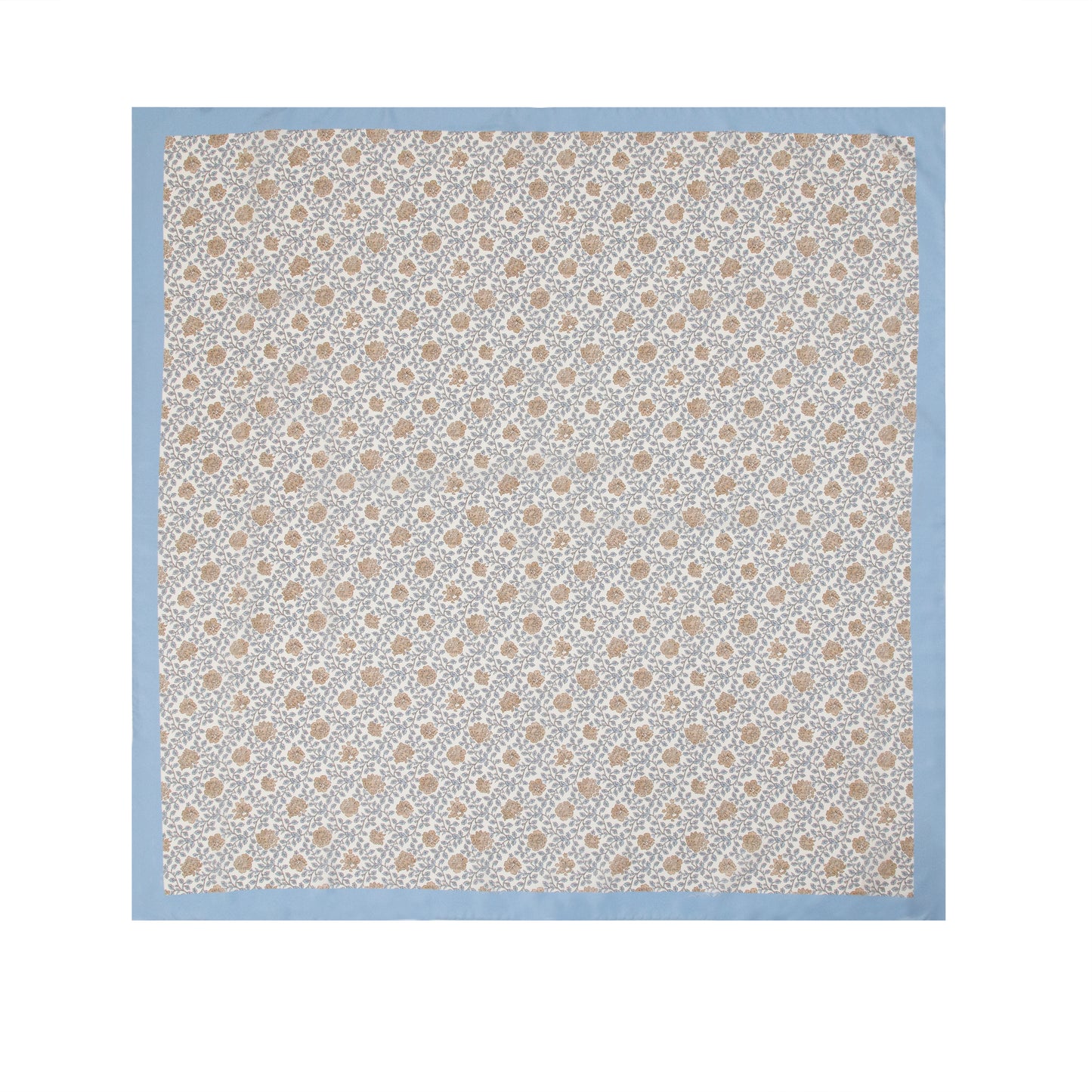 White and Light Blue Mini Foliage Silk Scarf