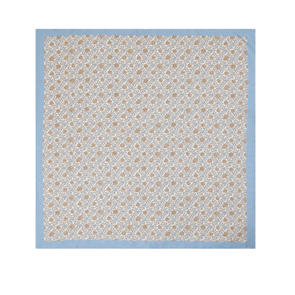 White and Light Blue Mini Foliage Silk Scarf