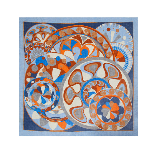 Light Blue and Orange Byzantium Mosaic Silk Scarf