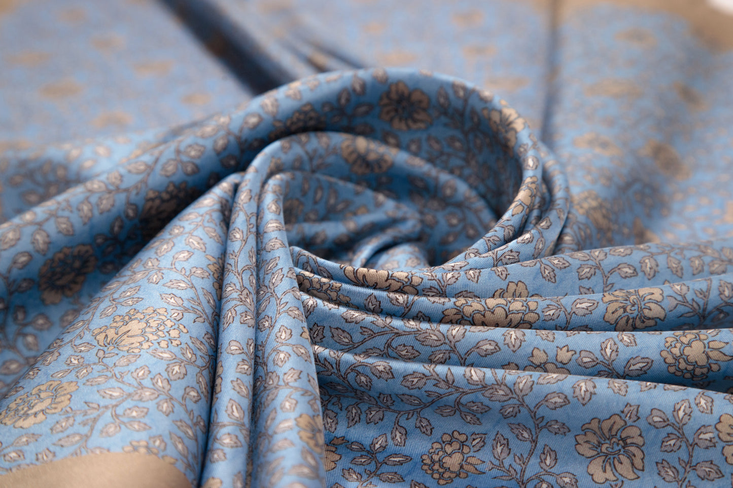 Light Blue Mini Foliage Silk Scarf