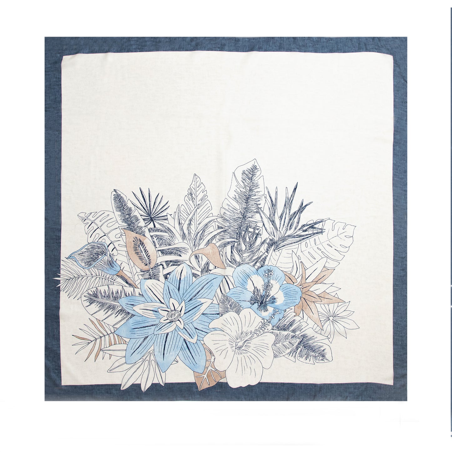 Beige Hibiscus Flowers Silk Scarf