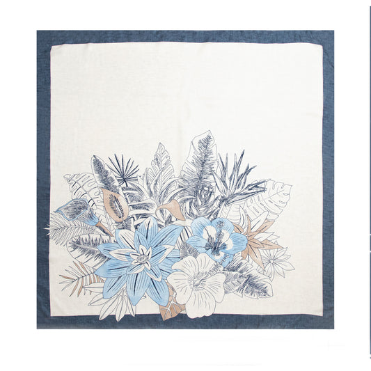 Beige Hibiscus Flowers Silk Scarf