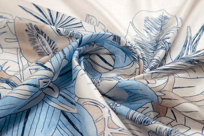 Beige Hibiscus Flowers Silk Scarf