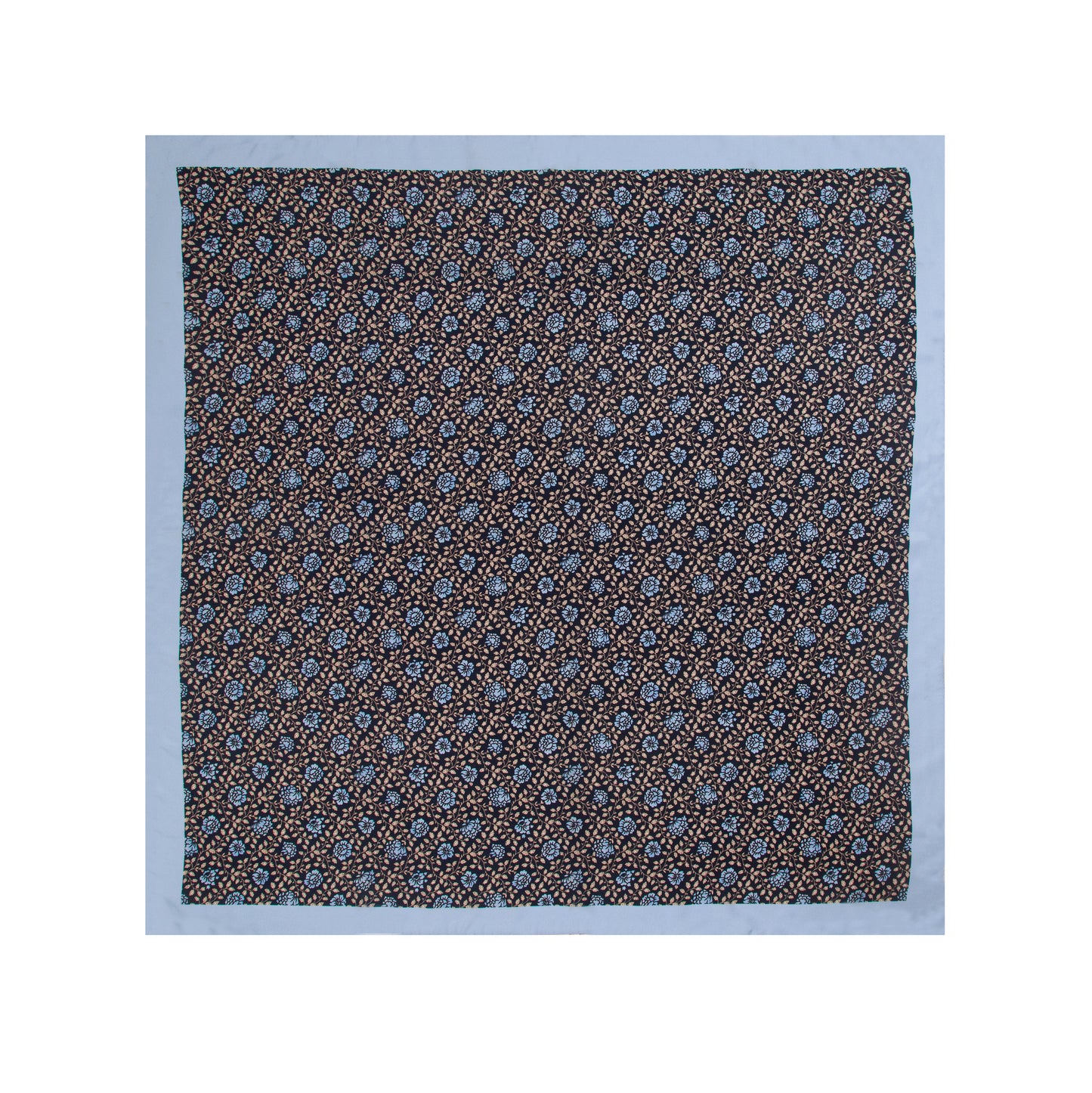 Light Blue and Charcoal Mini Foliage Silk Scarf