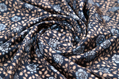 Light Blue and Charcoal Mini Foliage Silk Scarf