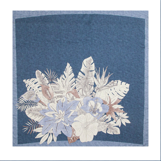 Denim Hibiscus Flowers Silk Scarf