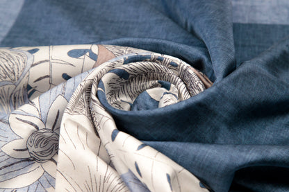 Denim Hibiscus Flowers Silk Scarf
