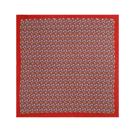 Red Intense Micro-Flowers Silk Scarf